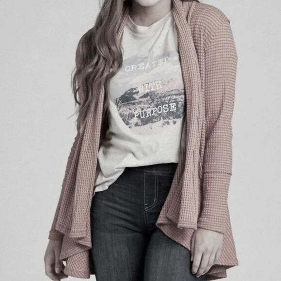 Altar’d State Waffle-knit Soft Cozy Waterfall Open Cardigan Sweater Medium - Picture 11 of 13